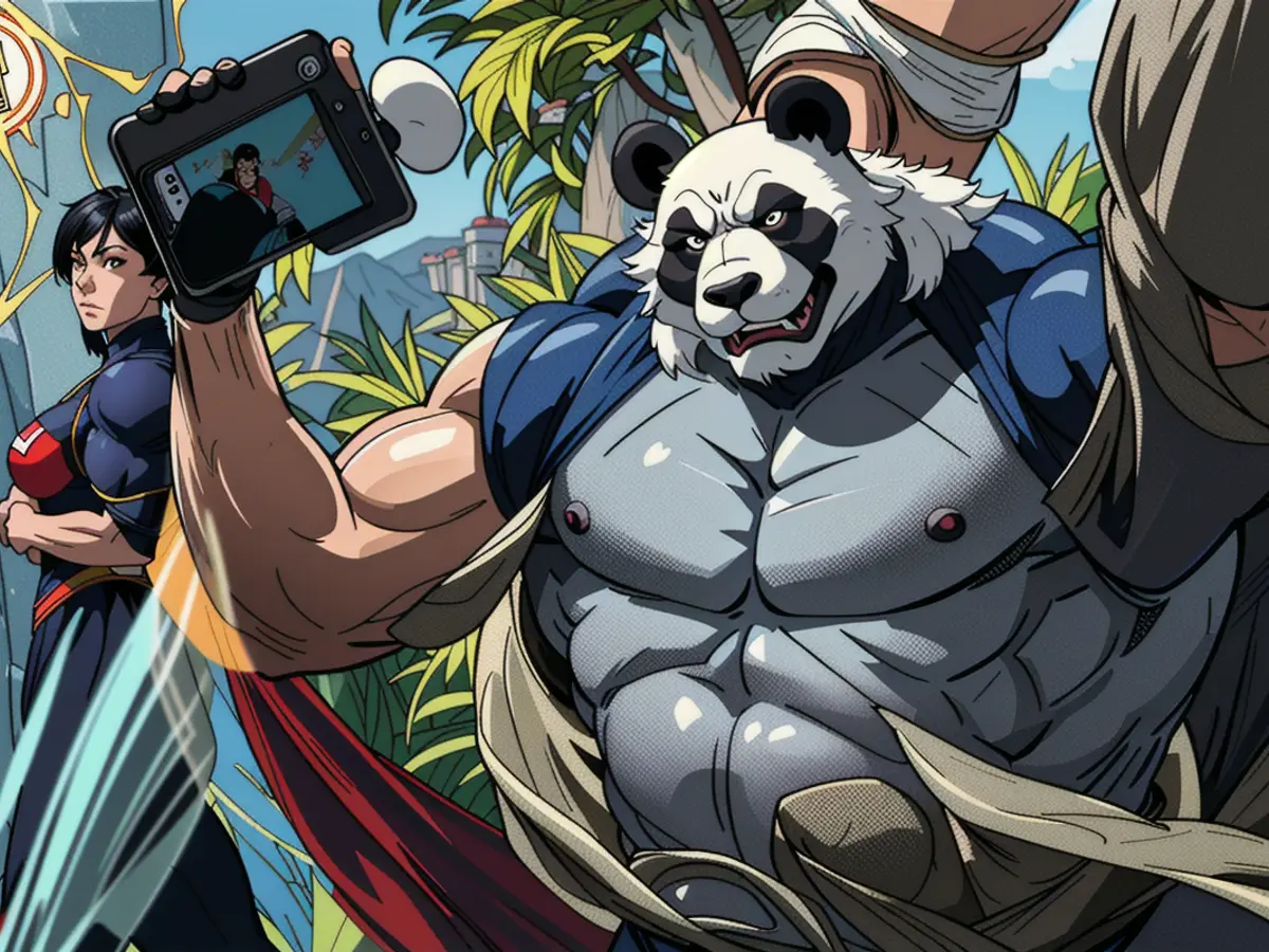 An individual captures a self-portrait alongside one of the pandas at Ocean Park, located in Hong Kong.